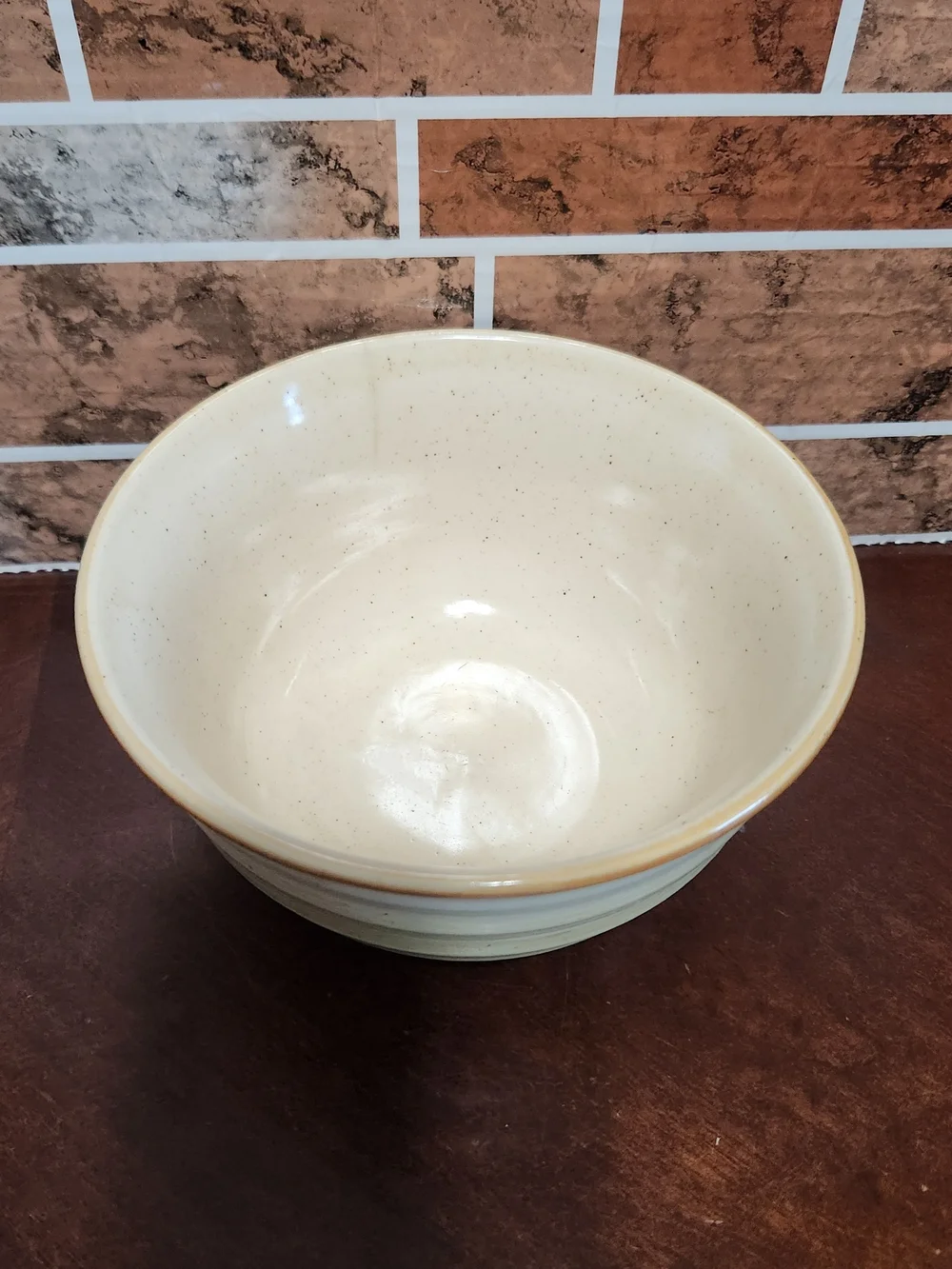 Gibson Cream and Tan Glazed Ceramic Serving Bowl